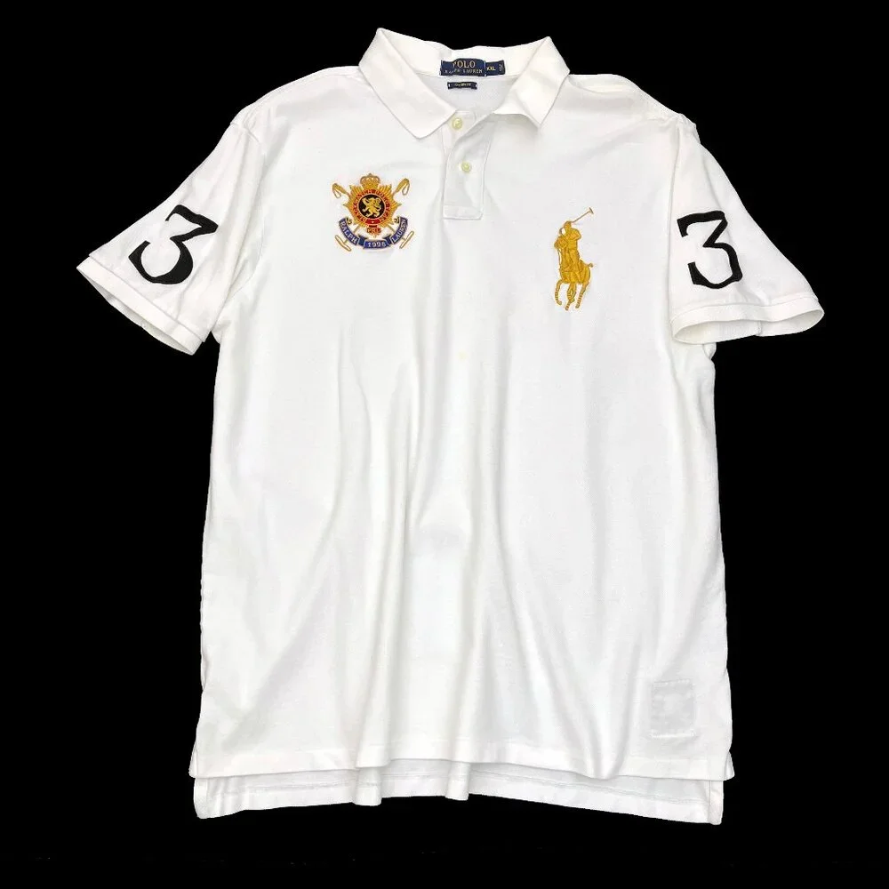 RALPH LAUREN Big Pony White Custom Fit Polo Shirt Blackwatch Crest Mens XXL